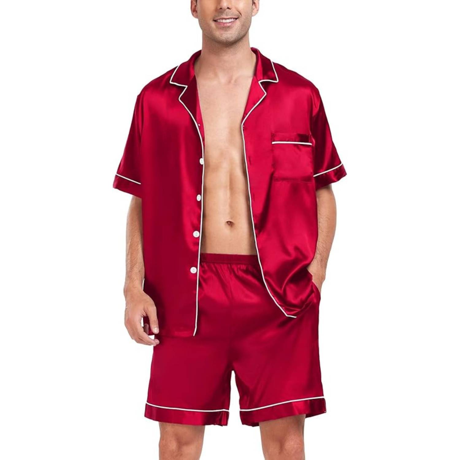 Men's Short Sleeve Satin Pajamas: image 11