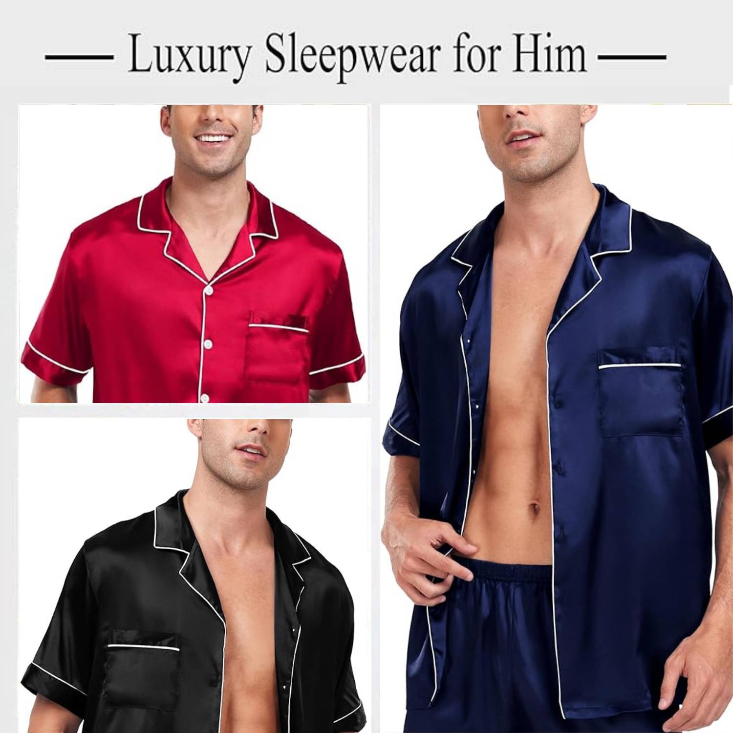 Men's Short Sleeve Satin Pajamas: image 2