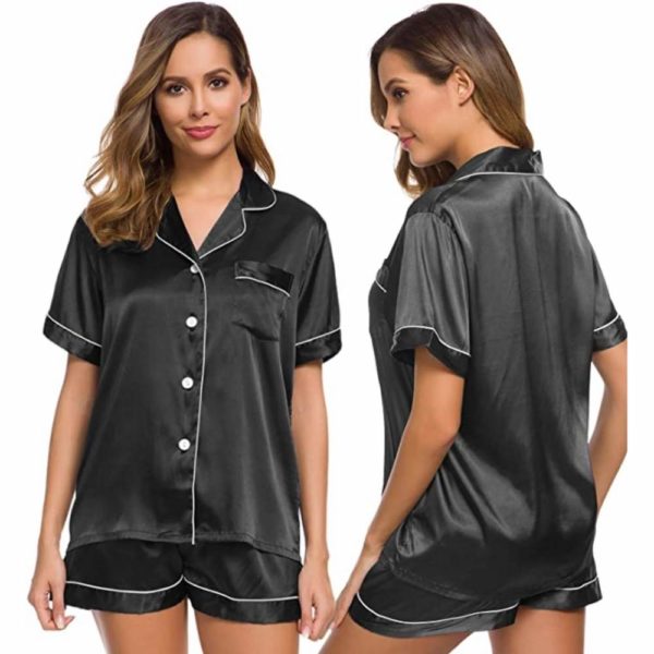 buy black satin silk pyjamas online