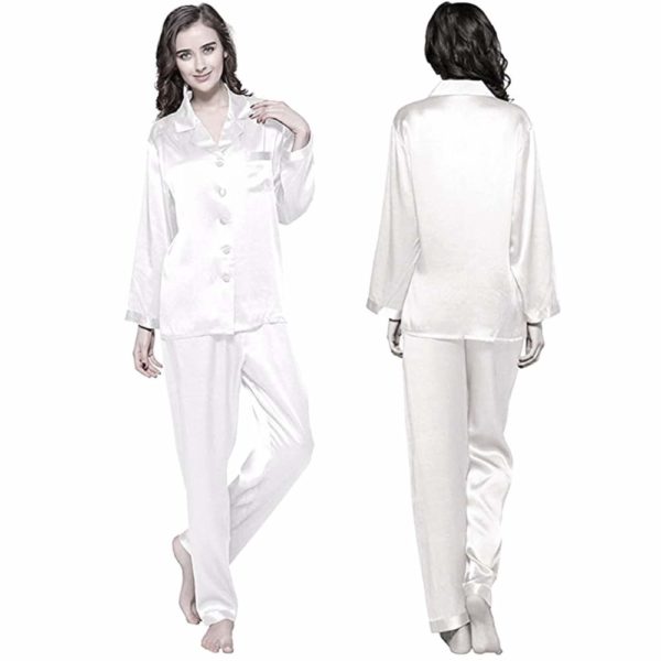 buy white pure silk pyjamas online