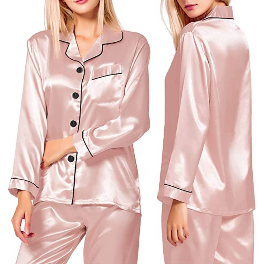 buy long sleeve silk women pyjamas pink