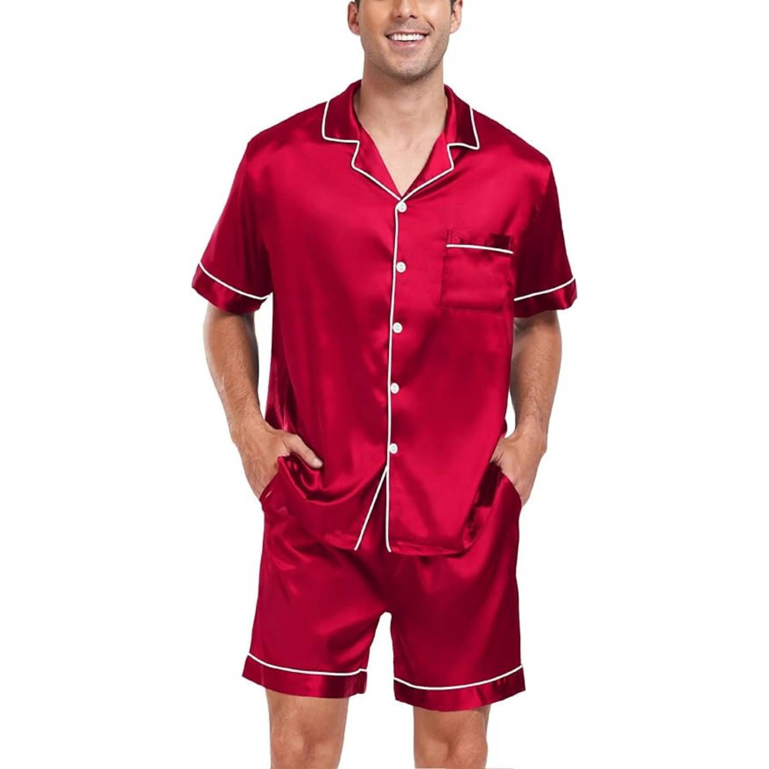 buy-mens-short-sleeve-silk-pyjamas-red buy mens short sleeve silk pyjamas red